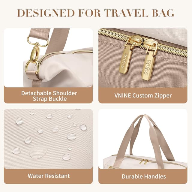 Detalle 2 de VNINE Borsone da viaggio donna con scomparto scarpe e separazione asciutto/bagnato, bagaglio a mano e weekender
