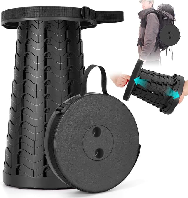 Detalle de Qiguet Collapsible Stool Folding Chair (Black) — Portable Folding Seat Up to 400 lbs, 12 Height Levels