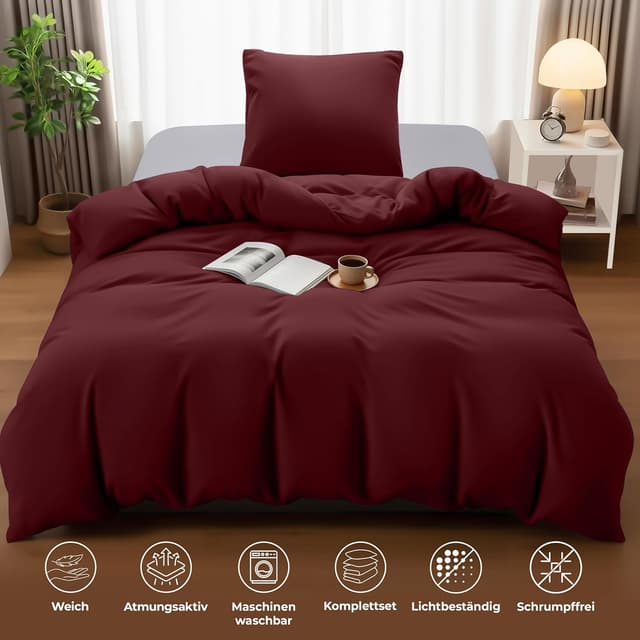 Thumbnail 4 de Bettwäsche Set Mikrofaser 135x200 Burgund