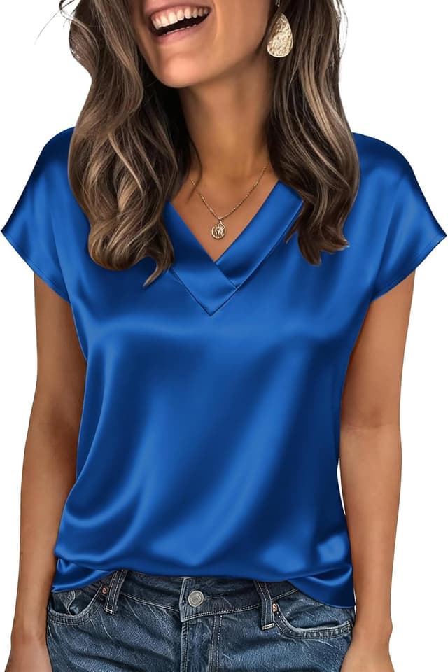 Thumbnail 4 de Zeagoo Silk Satin Tops V Neck S-2XL