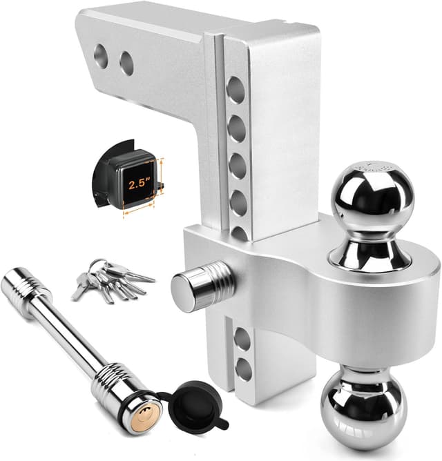Detalle de Tlvuvmo Adjustable Trailer Hitch (2.5'' Receiver) Aluminum Drop Hitch, 8 Inch Drop/Rise with 2'' & 2-5/16'' Chrome-Plated Balls