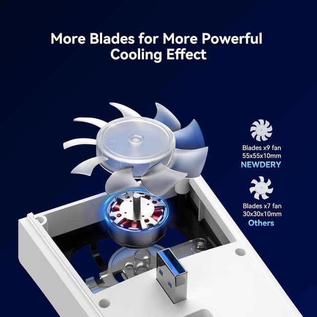 Detalle de NEWDERY Cooling Fan for PS5 Slim Console – quiet temperature-adjustable fan with USB 3.0 pass-through and dynamic RGB