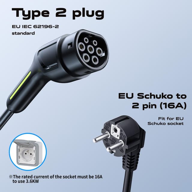 Thumbnail 5 de Chargeur Voiture Électrique VDLPOWERVP Type 2 3,68 kW / 8 m, câble 16 A Schuko (borne monophasée) IP65