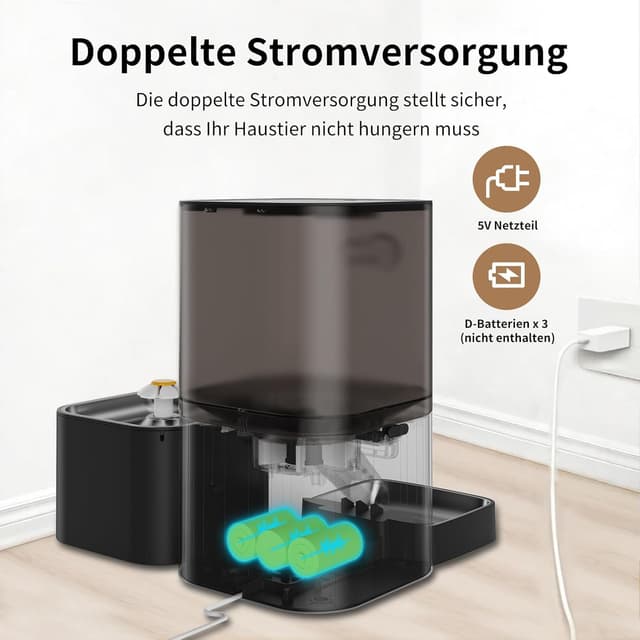 Detalle 2 de DOEL 2-in-1 Automatik-Futter- und Wasserspender mit App-Steuerung, 6-Liter Trockenfutter + 2,5-Liter Wasser