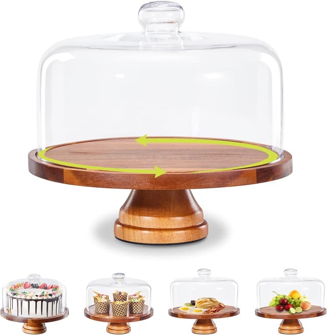 Detalle de Yangbaga 11in Glass Cake Stand with Lid