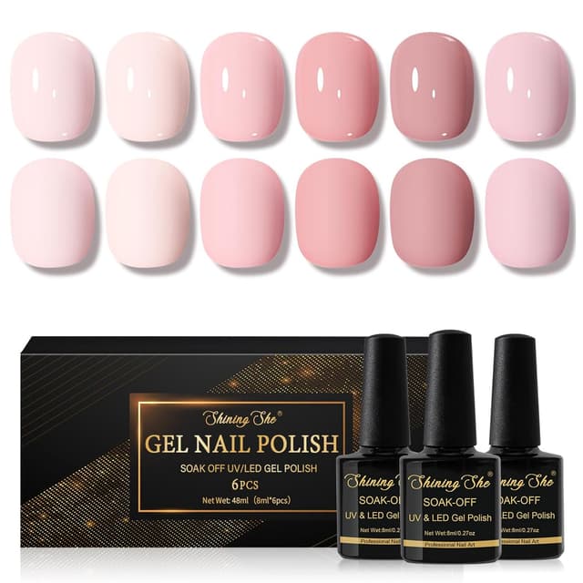 Detalle de Shining She UV-Gel Nagellack Nude Rosa (6 Farben, Serie Gel) – 8 ml für selbstgemachte Salon-Nägel