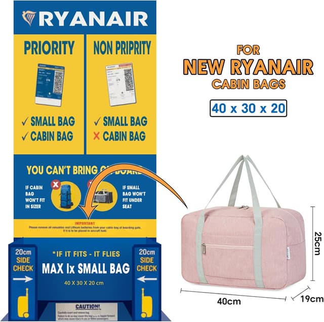 Detalle de Underseat foldable travel duffel for Ryanair cabin bags (40x30x20) – Pink, 20L holdall tote