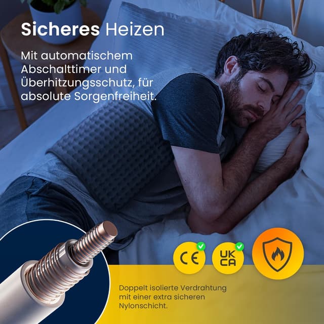 Detalle 2 de Cosi Home Heizkissen 60 x 30 cm mit Mikrofleece: 6 Heizstufen, Abschaltautomatik & waschbarer Bezug (Grau)