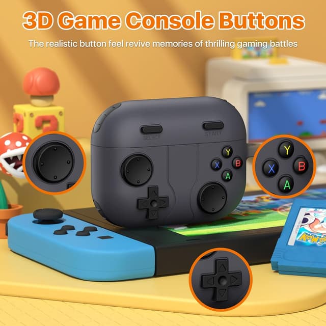 Detalle de MoKo Game Case for AirPods Pro 3 (2025) with Portable Keychain Cleaner Kit – Black silicone cover