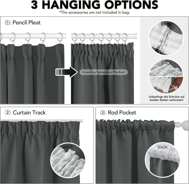 Detalle 2 de Deconovo Verdunkelungsvorhang 175x140 cm Dunkelgrau