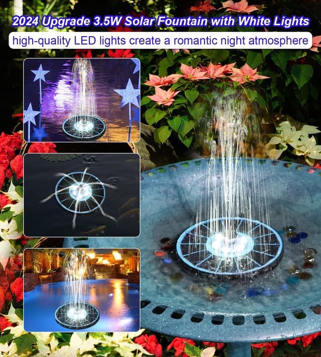 Detalle de SZMP Solar Springbrunnen: 3,5W LED Teichpumpe mit 8 Effekten und mehreren Düsen