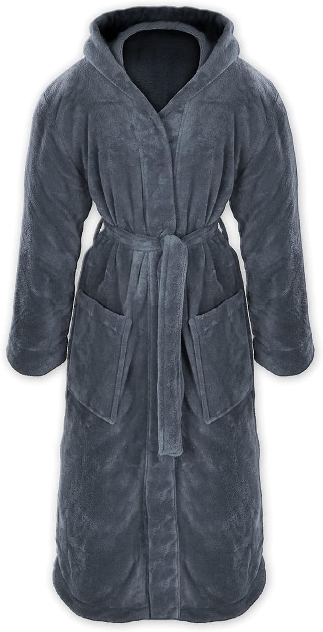 Detalle de Gräfenstayn Kuschelfleece Bademantel mit Kapuze (unisex) und Öko-Tex Standard 100, Größe S–XXXL