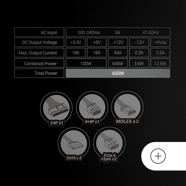 Detalle de Mars Gaming MPB650SI alimentatore PC ATX 650W 80 Plus Bronze 230V con 7 anni di garanzia