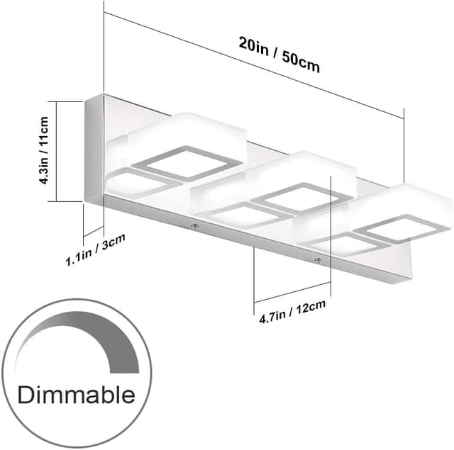 Detalle de Ralbay Dimmable LED Vanity Light (3-Light) for Bathroom Vanity, Stainless Steel & Acrylic