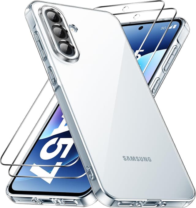 Detalle de Caslord Coque pour Samsung Galaxy A57 5G transparent avec 2 verres trempés (TPU anti-jaune)