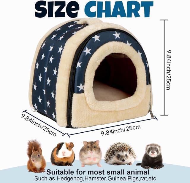 Detalle 2 de Pantula Warm Guinea Pig Bed House (Blue Star) – cave-style hideout with removable pad