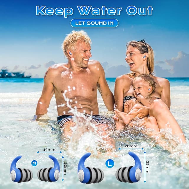 Detalle 2 de Waterproof Swimming Ear Plugs for Adults – 3 Pairs of Reusable Soft Silicone Earplugs (Water Sports, Surfing & Diving)