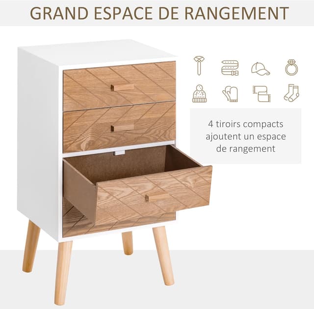Thumbnail 4 de HOMCOM Table de chevet scandinave 40 x 30 x 75 cm