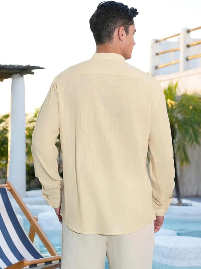 Detalle de Enlision Herren Baumwolle-Leinenhemd Langarm im Regular Fit – atmungsaktiv, mit Brusttasche