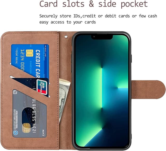 Detalle de Nbziyoo Embossed Deer Floral Flip Wallet Case for iPhone 13 Pro Max (Brown)