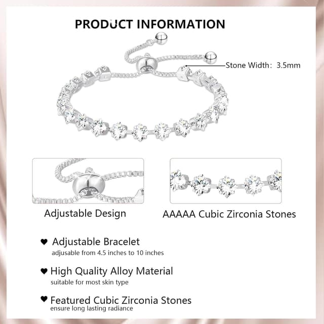Detalle de Esmoly bracciale tennis da donna in argento con chiusura regolabile, zirconi 5A e 12 pietre di nascita