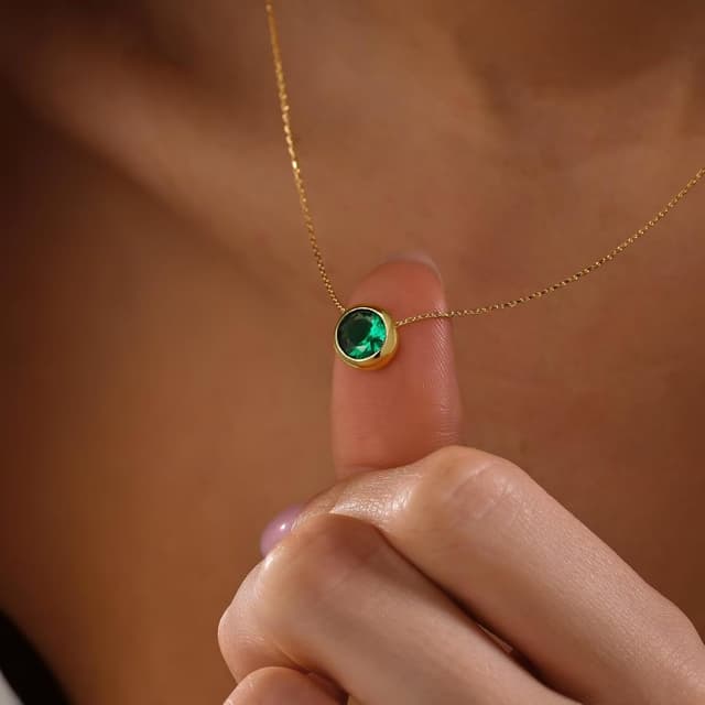 Detalle de TINGN Geburtsstein Kette Damen – 18K Gold Vergoldet Anhänger Halskette (16" + 2.5")