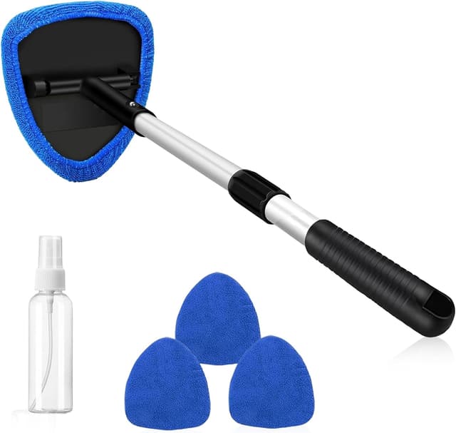 Detalle de WENJION 5-piece car windscreen cleaner kit with extendable handle and reusable microfiber pads