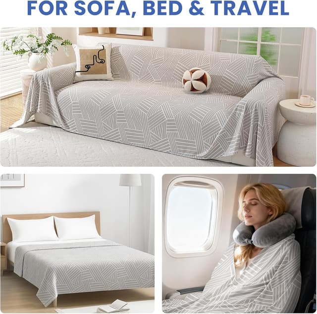 Detalle 2 de Ystyle telo copridivano 200x340 cm grigio chiaro, copritutto antiscivolo e antigraffio