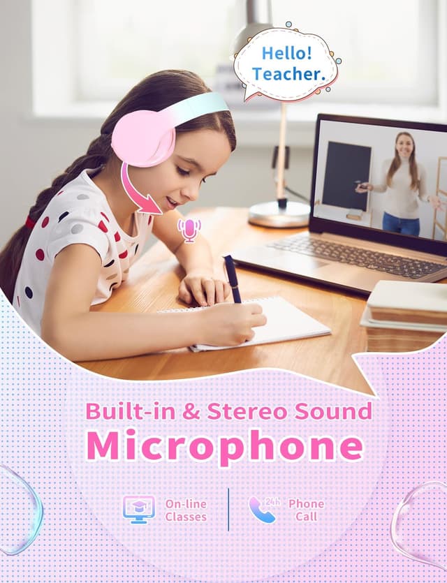 Detalle 2 de Bluetooth Kids Headphones 10H wireless pink