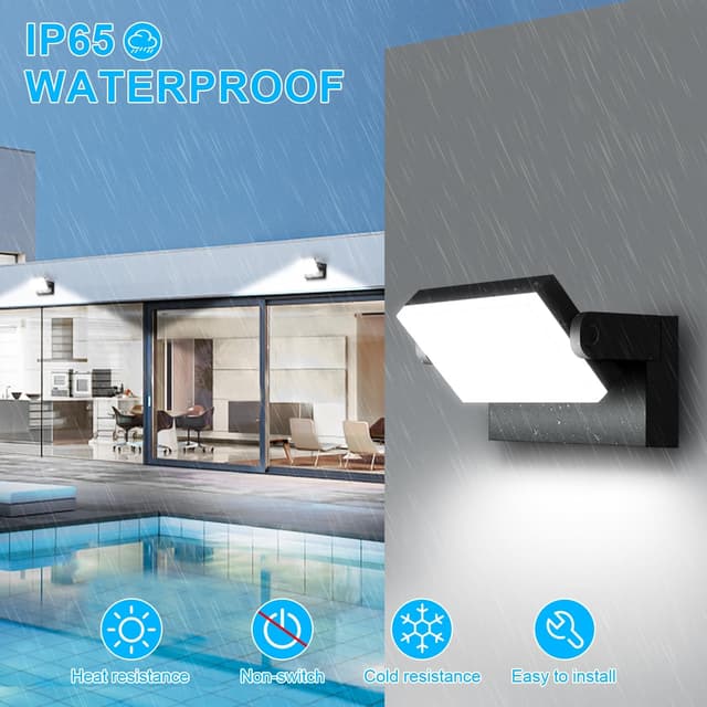 Detalle de ledmo 4er-Set 60W LED-Wandleuchten außen/innen mit 360° schwenkbarem LED-Panel, 5.000 lm, 6.000 K, IP65