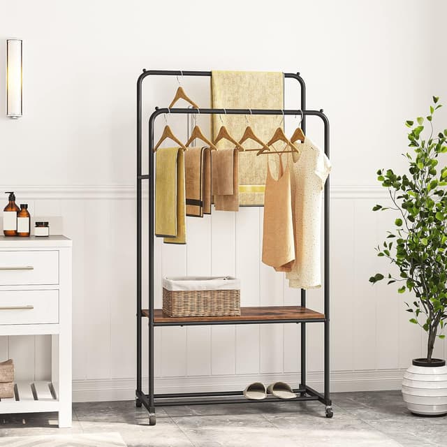 Thumbnail 2 de HOOBRO Perchero Burro Doble con Ruedas 🧥 Industrial Marrón y Negro