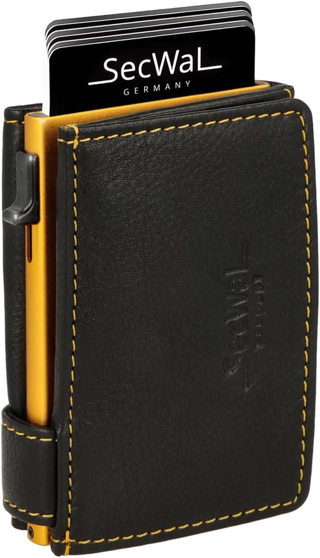 Detalle de SecWal Kartenetui mit XXL Münzfach, Druckknopf und RFID-Schutz (inkl. Geschenkbox & E-Book) – roter Container Rot-Schwarz