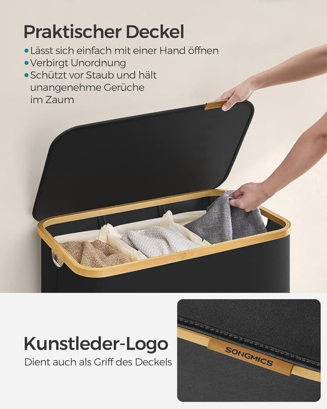 Detalle 2 de SONGMICS Wäschekorb 150 L mit Deckel