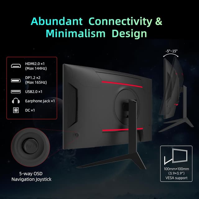Detalle de KTC 32 Inch Curved VA 1500R 2K QHD 180Hz Gaming Monitor with Adaptive Sync, HDR10