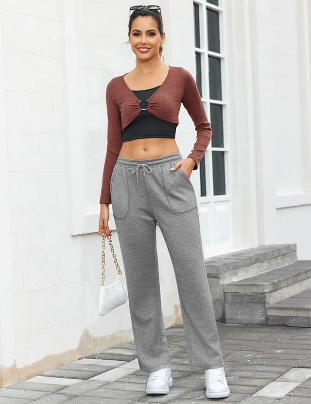 Detalle de Crewhpo Pantalon de jogging femme droit, taille haute et poches latérales