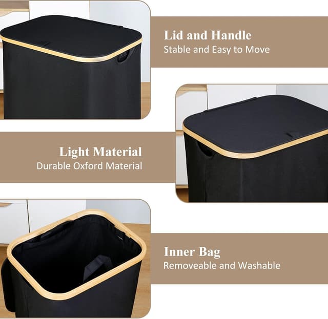 Detalle de iEGrow 110L Laundry Hamper with Lid (Collapsible) in Black