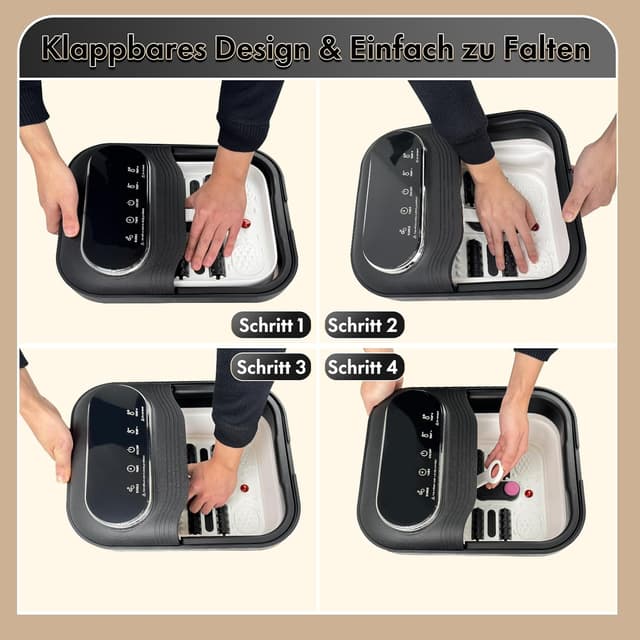 Detalle 2 de Qtiice Touchscreen faltbares Fußbad & Massagegerät mit Heizung, Blasen und Vibrationsmassage – Schwarz