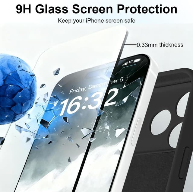 Detalle de OFFCUP Cover per iPhone 17 Pro (6,3") in silicone liquido con 2 vetri temperati, microfibra antigraffio (nero)