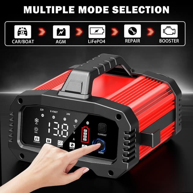 Detalle de Caricabatterie auto 12V 25A / 24V 15A con BOOSTER e funzioni per LiFePO4, AGM, Gel, SLA