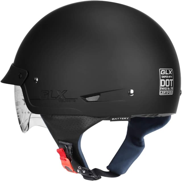 Detalle de GLX M14 Open Face Motorcycle Helmet (Matte Black, Large) - DOT Approved