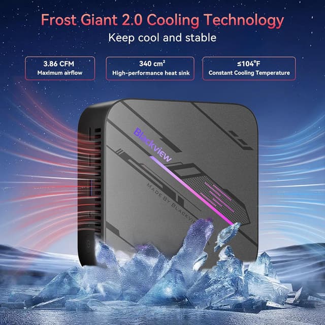 Detalle de Blackview MP100 Mini PC with Windows 11 Pro (3 Years Guarantee) – 16GB RAM, 512GB SSD, Ryzen 7 7430U, Triple 4K 144Hz Display