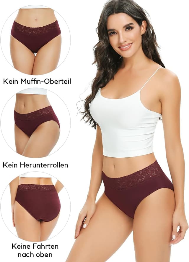 Detalle de ALTHEANRAY Damen Unterhosen aus Baumwolle (6er Pack) mit Spitze, atmungsaktiv & weich