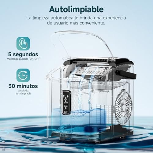 Detalle de EUHOMY máquina de cubitos de hielo pequeña portátil (9 cubos en 6 minutos, hasta 12 kg/día)