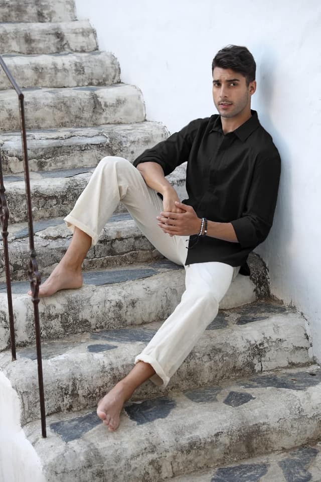 Detalle de Runcati Herren Langarm-Leinenhemd mit Umlegekragen – Business- & Freizeithemd für Sommer