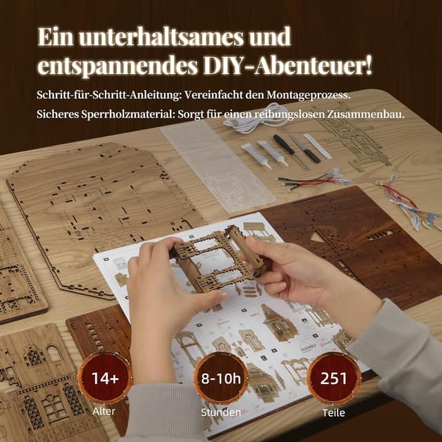 Detalle 2 de FUNPOLA LED 3D Holzpuzzle für Erwachsene – DIY Miniatur-Cottage mit LED-Blitz