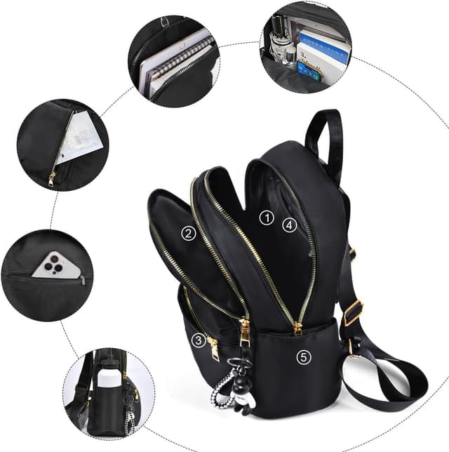 Detalle de Aucuu Damen-Rucksack Klein wasserdicht (27 x 28 x 12 cm) mit Diebstahlschutzfach