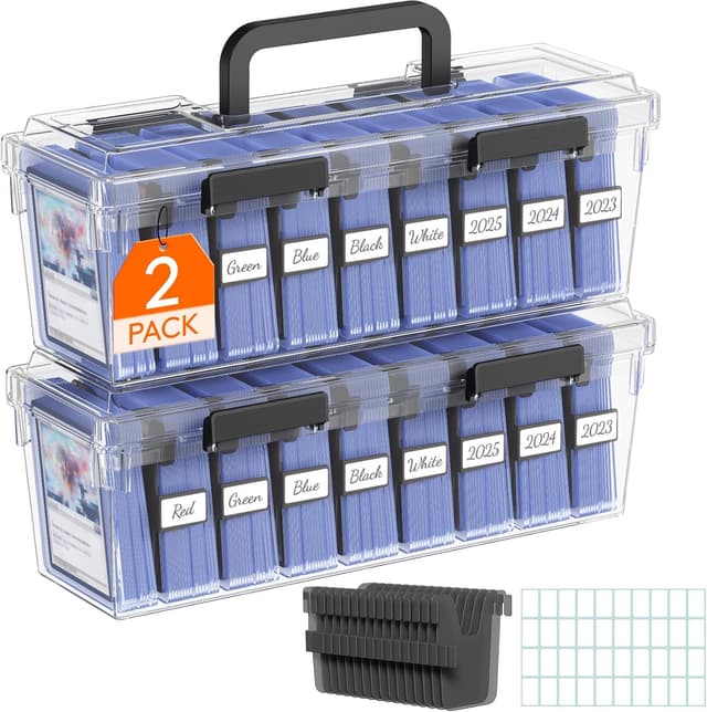 Detalle de Lifewit Trading Card Storage Box (2-Pack) with 8 Adjustable Dividers and Writable Labels