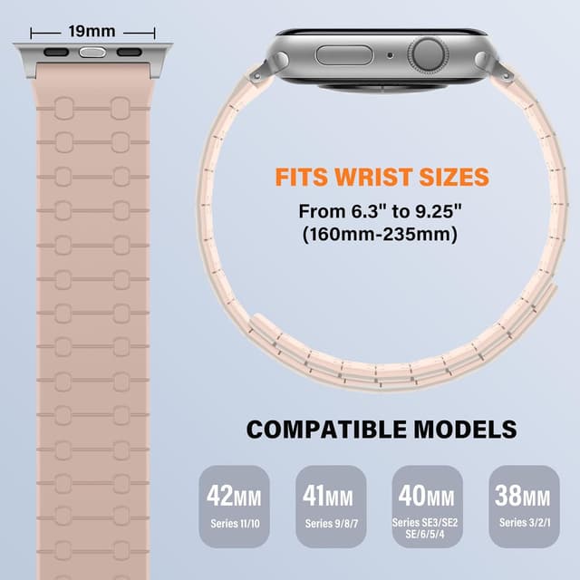 Detalle de Sixmoat Double Sided Magnetic Straps for Apple Watch (Starlight-Pink) – Soft Silicone Fit for 42/41/40/38mm
