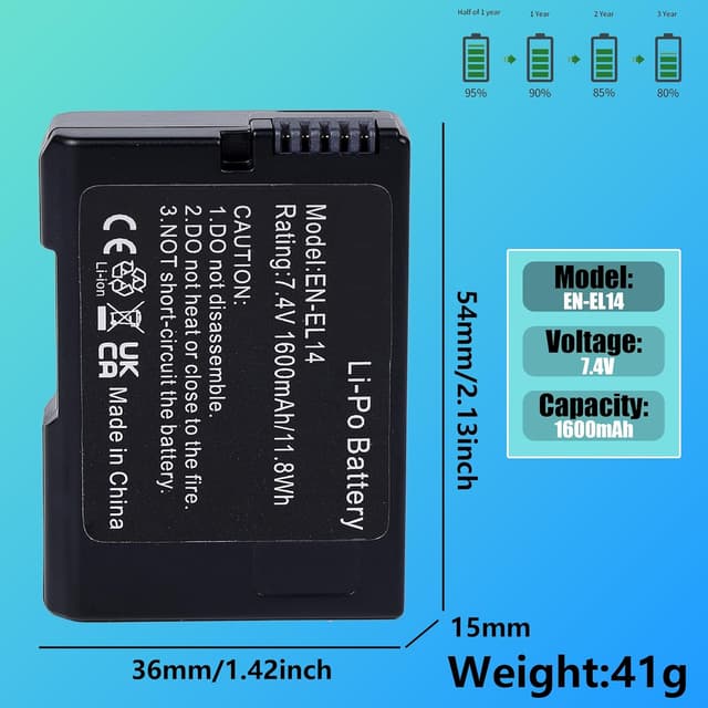 Detalle de EN-EL14 7.4V 1600mAh replacement battery