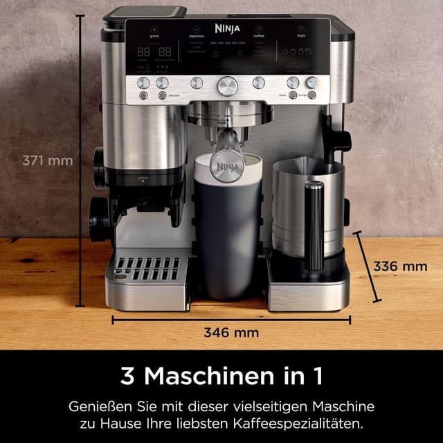 Detalle 2 de Ninja Luxe Premier 3-in-1 Kaffeemaschine mit Mahlwerk und Aufschäumer (ES601EU) – Latte, Cappuccino, Cold Brew & Espresso
